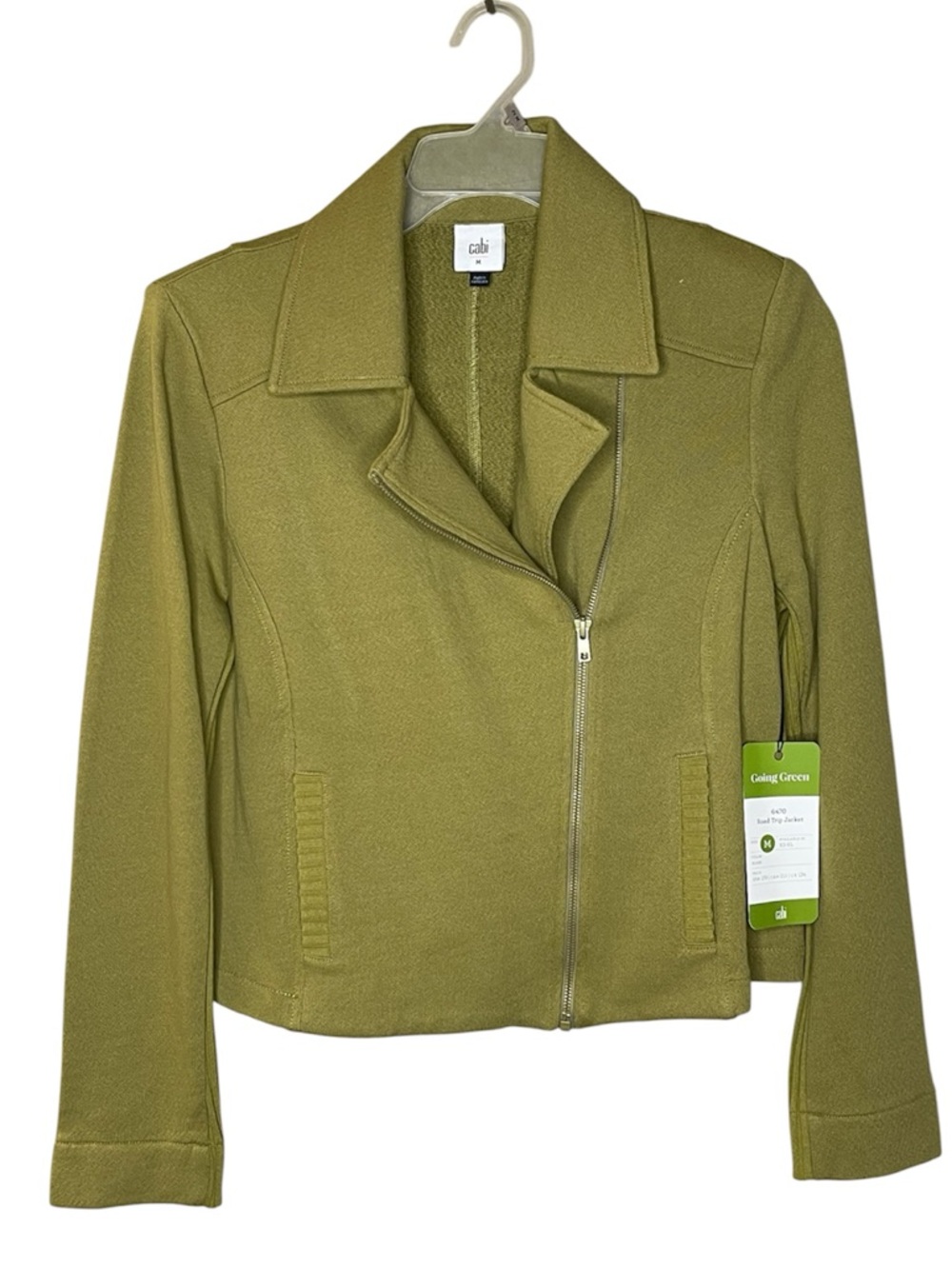 CAbi Olive Green Road Trip Zip-Front Moto Knit Jacket Sz M - Picture 3 of 9